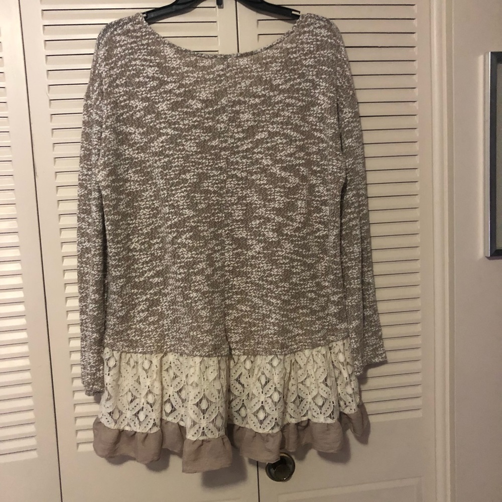 Entro NWT Ladies Long Sleeve Lace Lightweight Sweater in Mocha/Cream Marled Knit - Picture 7 of 7